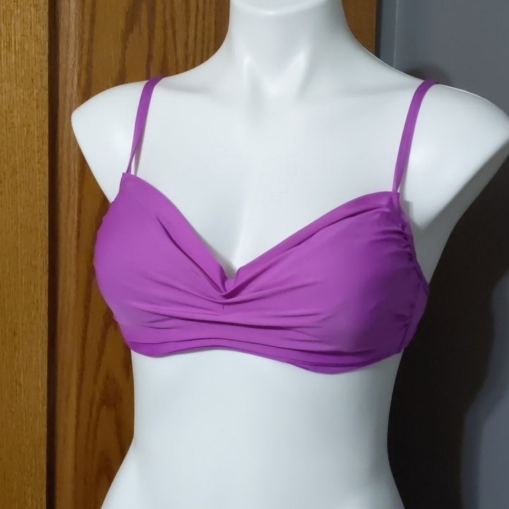Badgley Mischka Fuchsia Ruched Bikini Top Women's 10 Underwire Adjustable Straps